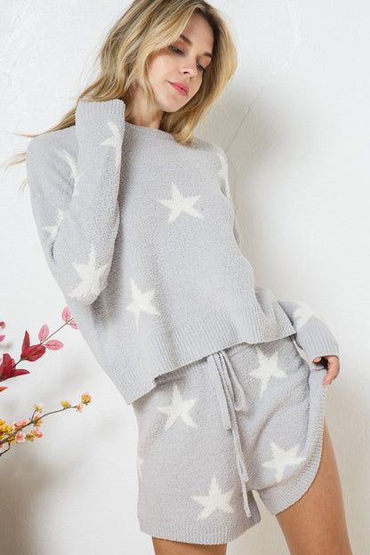 Soft Long Sleeve Star Print Top and Short Set GOTIQUE Collections