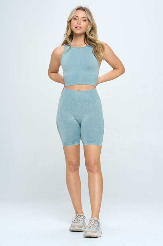 Mineral wash seamless biker shorts set GOTIQUE Collections