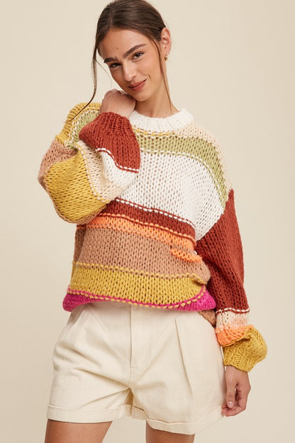 Open Mixed Knit Slouchy Hand Crochet Sweater GOTIQUE Collections