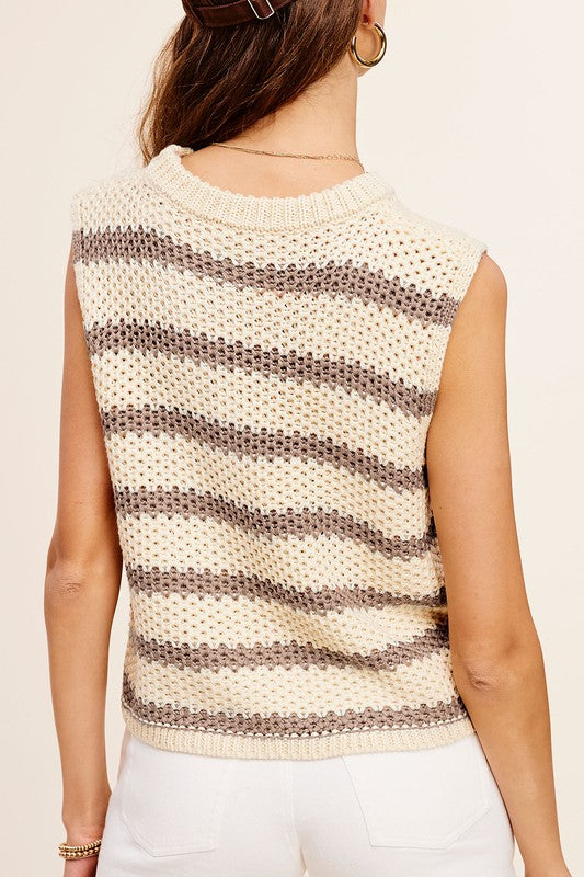 Chunky Stripe Sleeveless Sweater Top GOTIQUE Collections