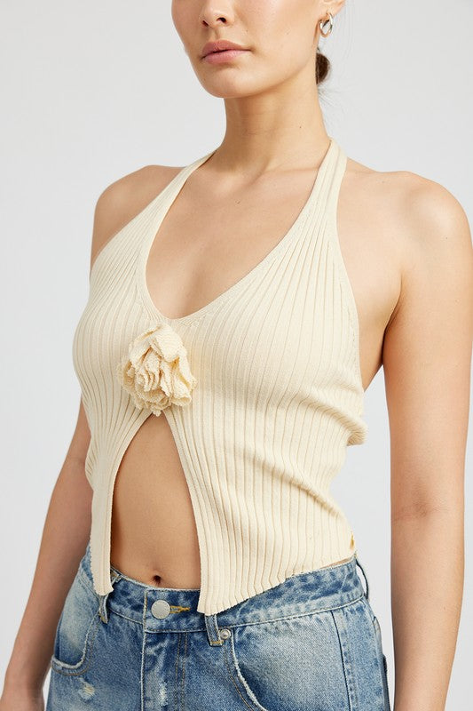 Rosette Split Front Halter Top GOTIQUE Collections