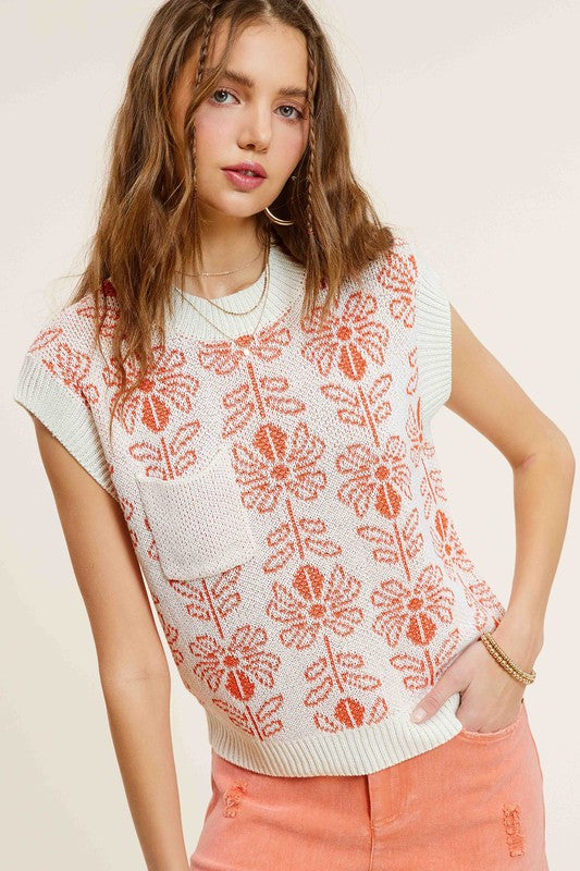 Flower Pattern Sleeveless Sweater Top GOTIQUE Collections