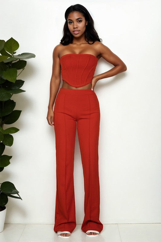 Strapless Corset Top & Flare Pants Set GOTIQUE Collections