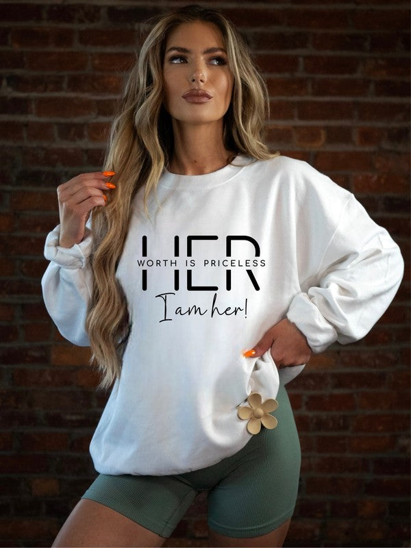 HER WORTH IS PRICELESS Bella Premium Sweatshirt GOTIQUE Collections