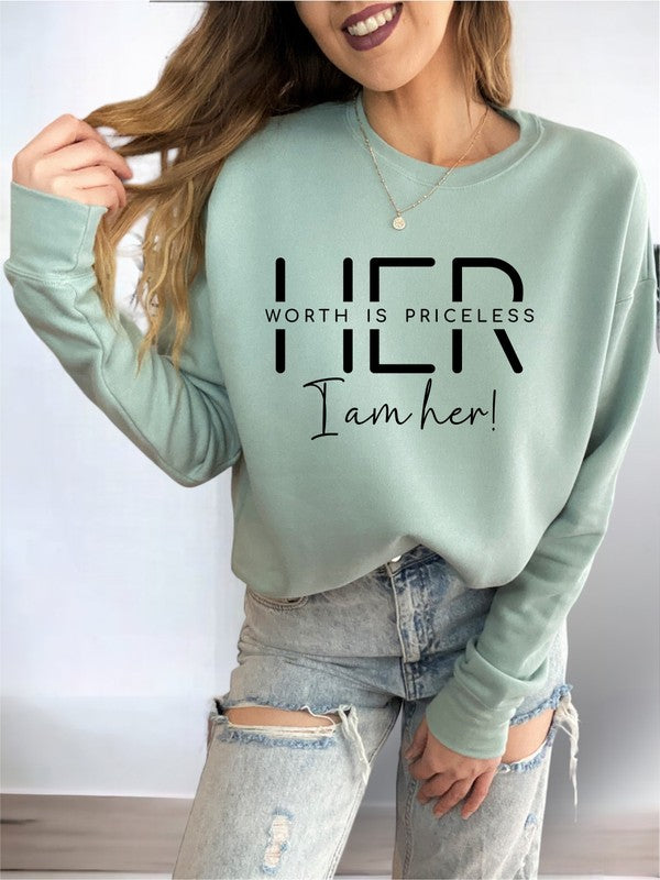 HER WORTH IS PRICELESS Bella Premium Sweatshirt GOTIQUE Collections