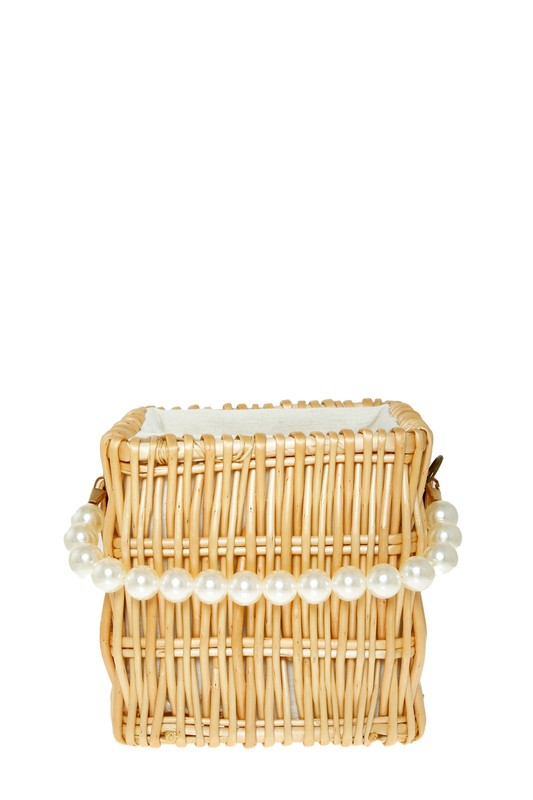 Wooden Bucket Shape Bag with Pearl Handle