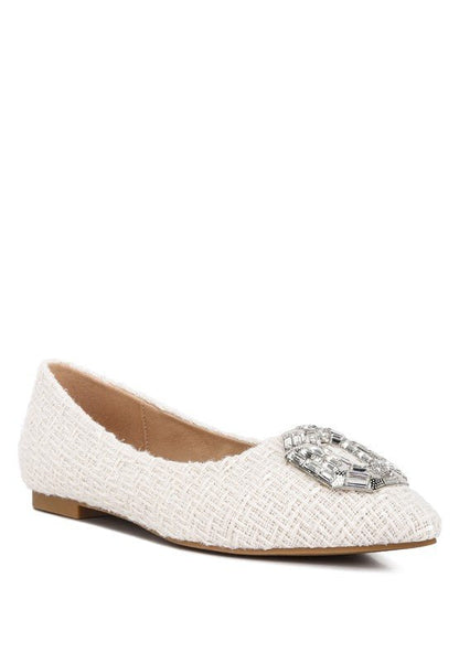 ARIA Embellished Jewel Buckle Tweed Ballet Flats GOTIQUE Collections