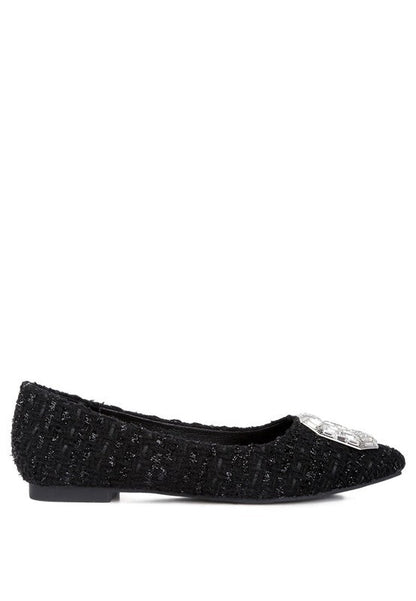 ARIA Embellished Jewel Buckle Tweed Ballet Flats GOTIQUE Collections