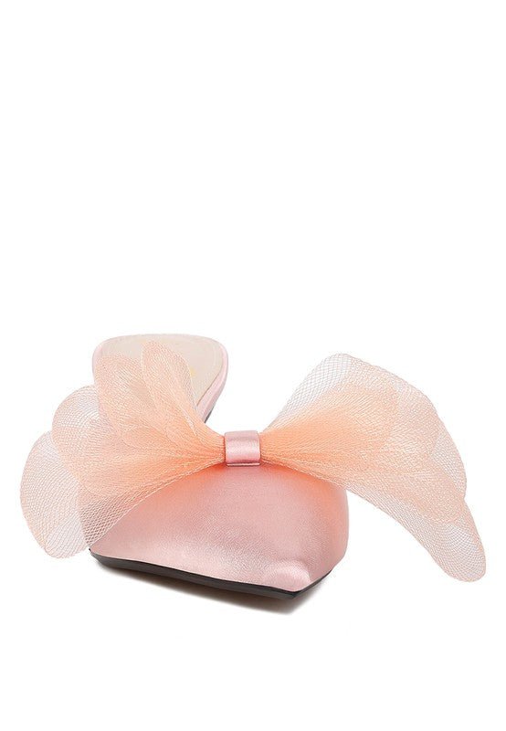 ASMA Organza Bow Embellished Satin Mules GOTIQUE Collections