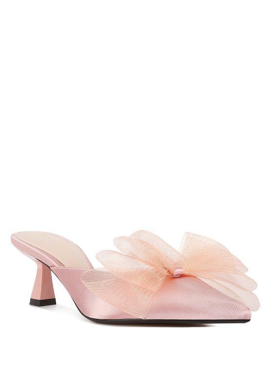 ASMA Organza Bow Embellished Satin Mules GOTIQUE Collections