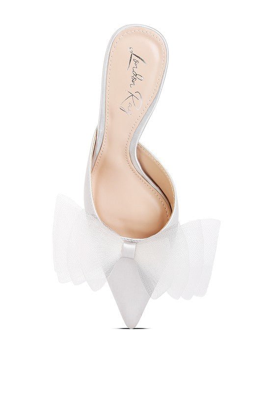 ASMA Organza Bow Embellished Satin Mules GOTIQUE Collections