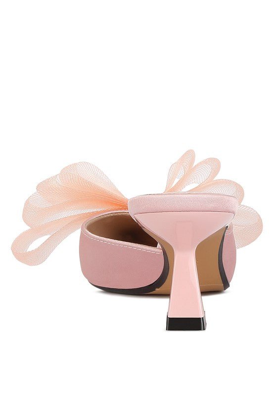 ASMA Organza Bow Embellished Satin Mules GOTIQUE Collections