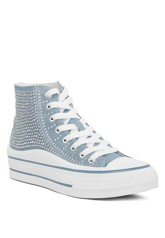 ASUKA Rhinestone Embellished Ankle Denim Sneakers GOTIQUE Collections