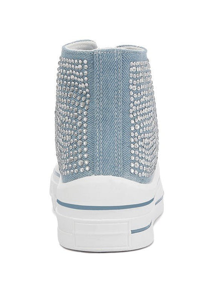 ASUKA Rhinestone Embellished Ankle Denim Sneakers GOTIQUE Collections