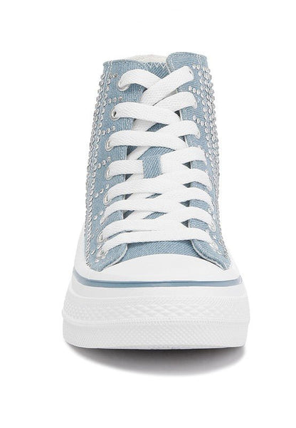 ASUKA Rhinestone Embellished Ankle Denim Sneakers GOTIQUE Collections