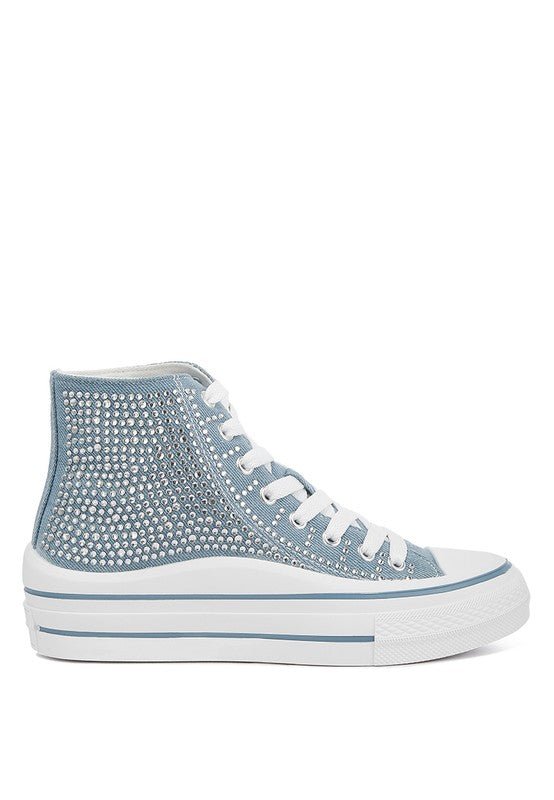 ASUKA Rhinestone Embellished Ankle Denim Sneakers GOTIQUE Collections