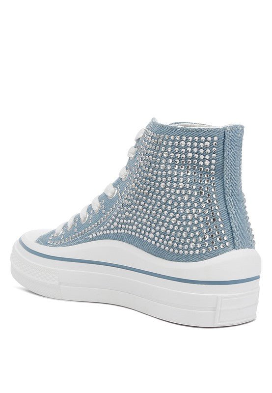 ASUKA Rhinestone Embellished Ankle Denim Sneakers GOTIQUE Collections