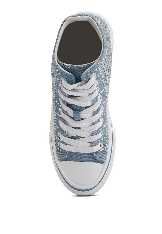 ASUKA Rhinestone Embellished Ankle Denim Sneakers GOTIQUE Collections