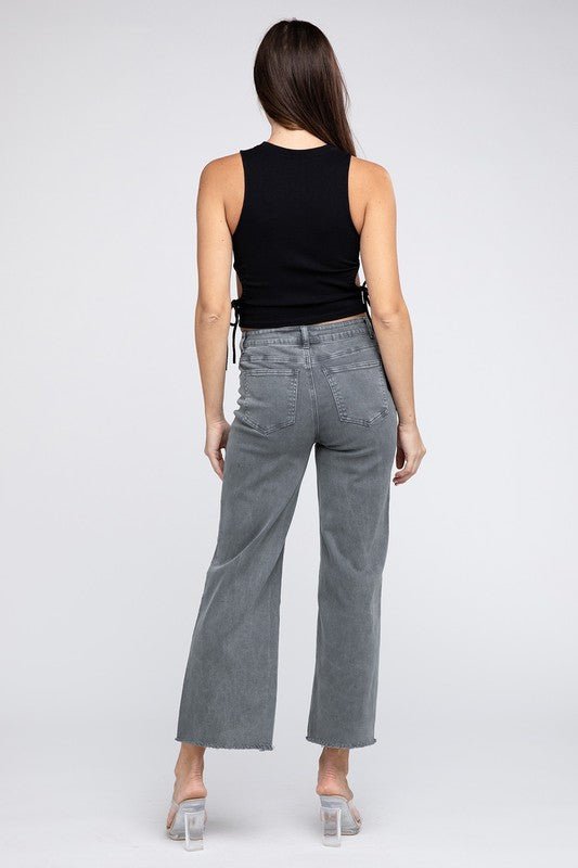 Acid Wash Frayed Cutoff Hem Straight Wide Pants GOTIQUE Collections