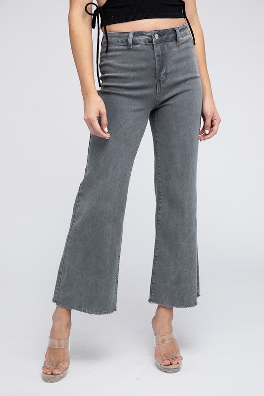 Acid Wash Frayed Cutoff Hem Straight Wide Pants GOTIQUE Collections