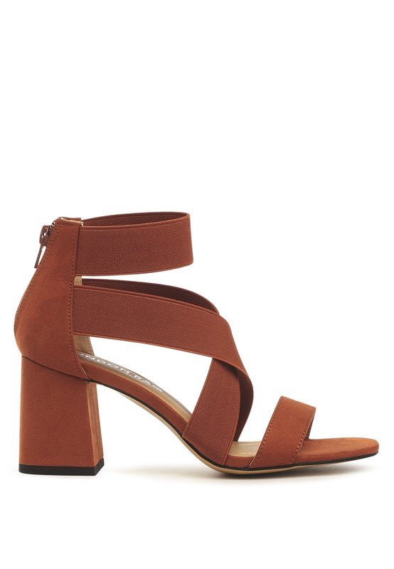 BENICIA Elastic Strappy Block Heel Sandals GOTIQUE Collections