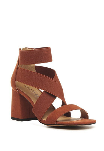 BENICIA Elastic Strappy Block Heel Sandals GOTIQUE Collections