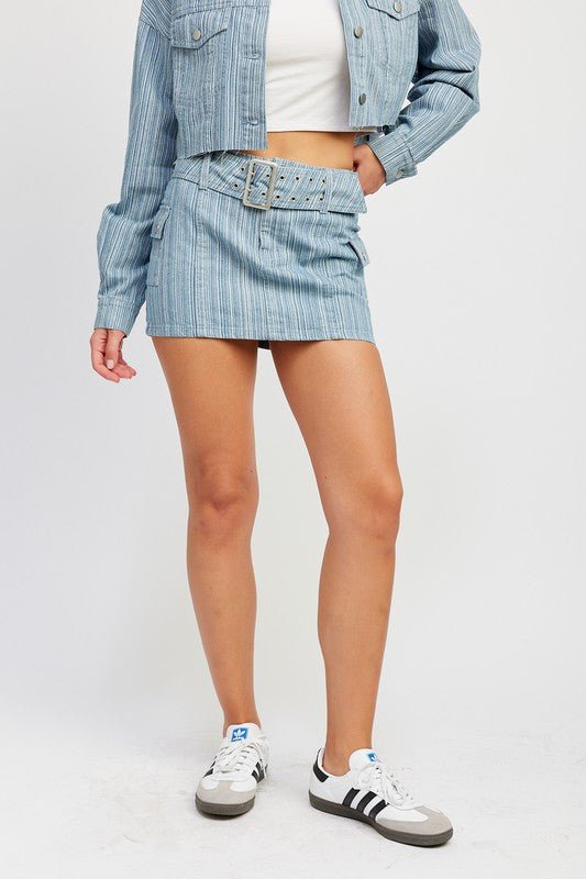 Belted Mini Denim Skirt GOTIQUE Collections
