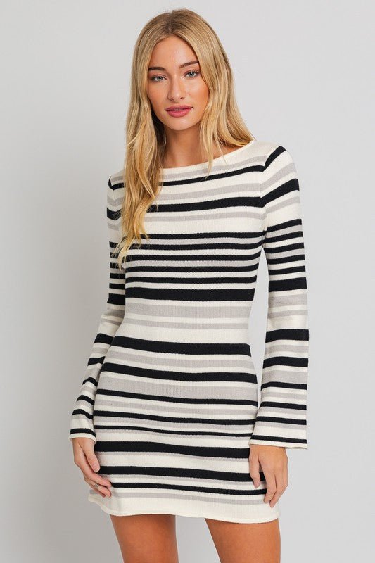 Boat Neck Bell Sleeve Sweater Dress GOTIQUE Collections