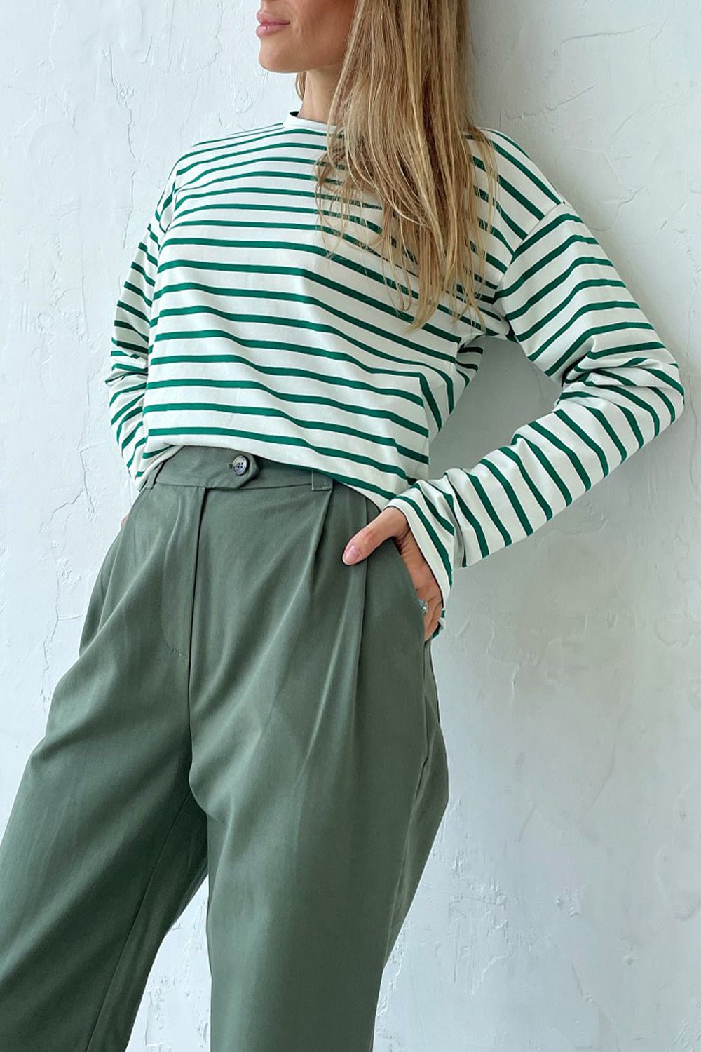 Casual Oversized Round Neck Striped Long Sleeve Shirt GOTIQUE Collections