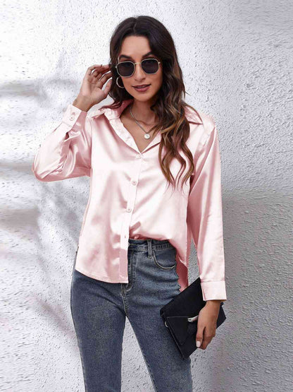 Collared Neck Buttoned Long Sleeve Shirt GOTIQUE Collections