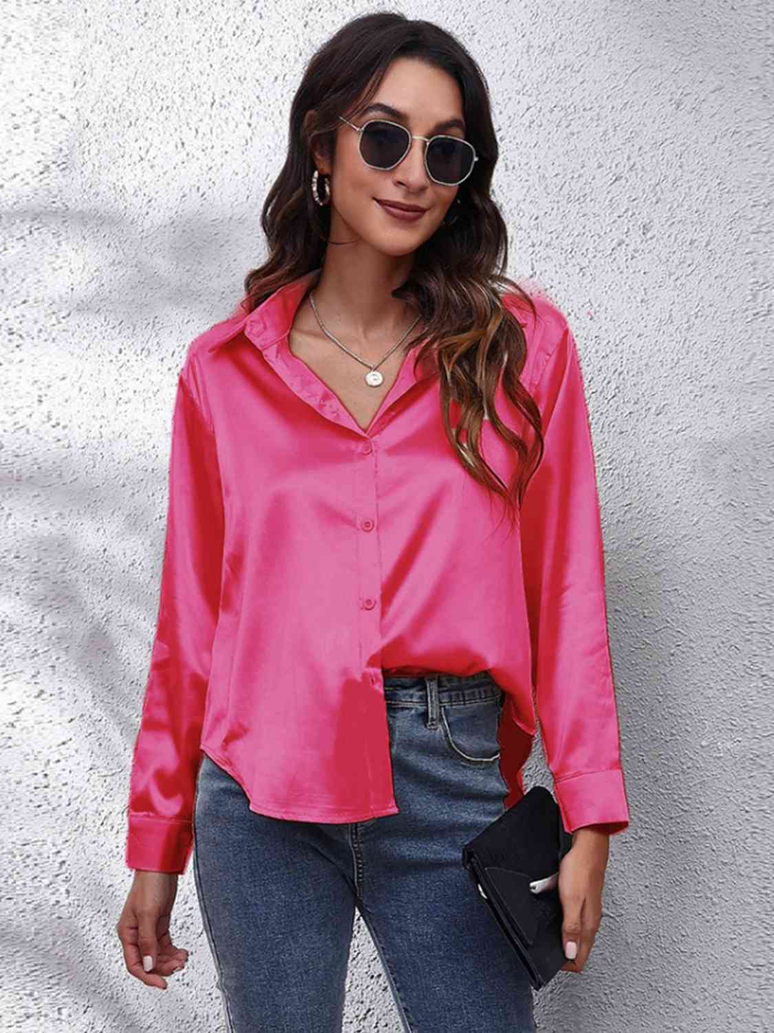 Collared Neck Buttoned Long Sleeve Shirt GOTIQUE Collections