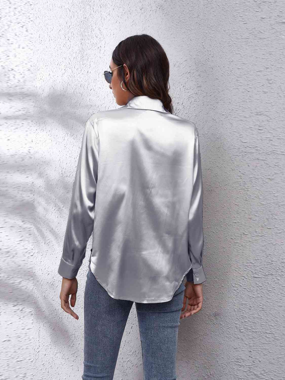 Collared Neck Buttoned Long Sleeve Shirt GOTIQUE Collections