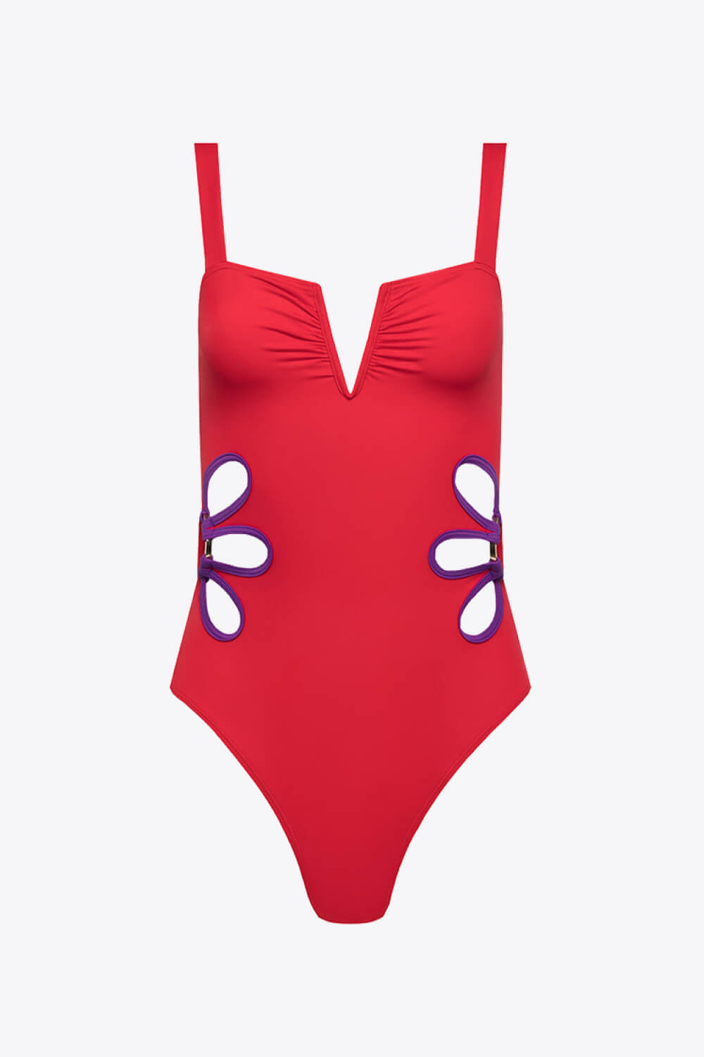 Contrast Trim Cutout Notched Neck One-Piece Swimsuit GOTIQUE Collections