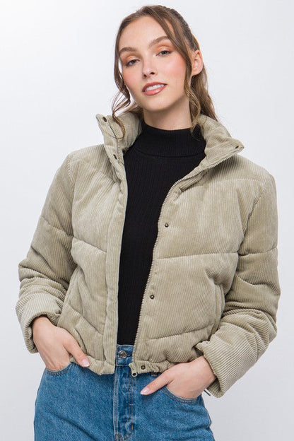 Corduroy Puffer Jacket with Toggle Detail GOTIQUE Collections