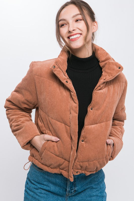 Corduroy Puffer Jacket with Toggle Detail GOTIQUE Collections