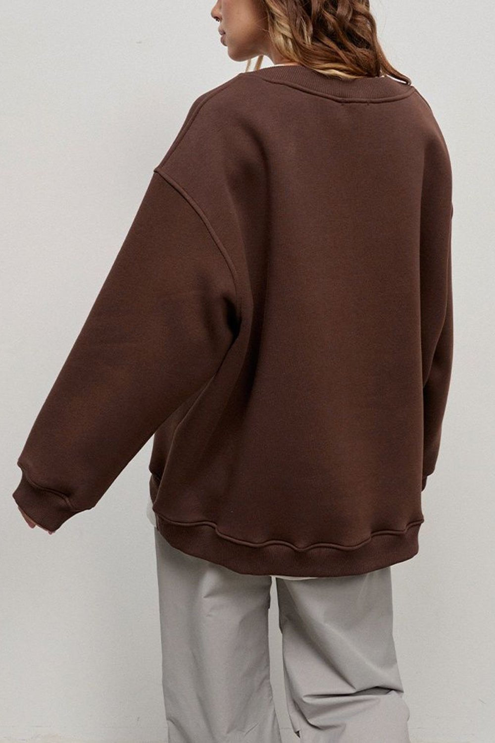 Cozy Oversized Round Neck Sweatshirt with Dropped Shoulders GOTIQUE Collections