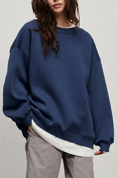 Cozy Oversized Round Neck Sweatshirt with Dropped Shoulders GOTIQUE Collections