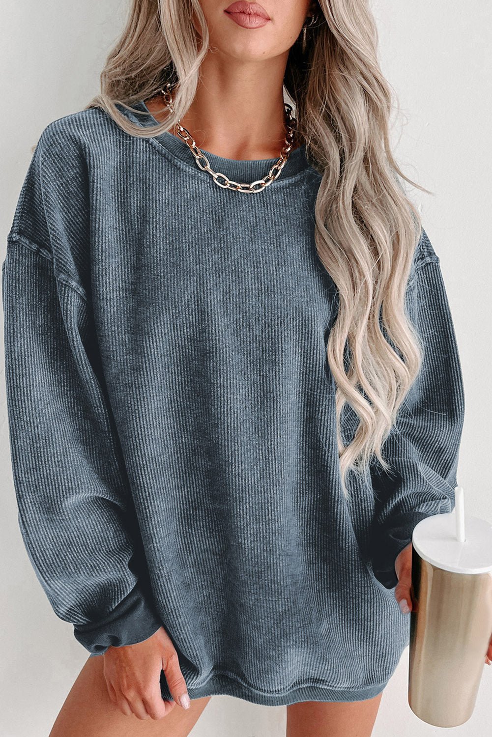 Cozy Round Neck Dropped Shoulder Sweatshirt GOTIQUE Collections