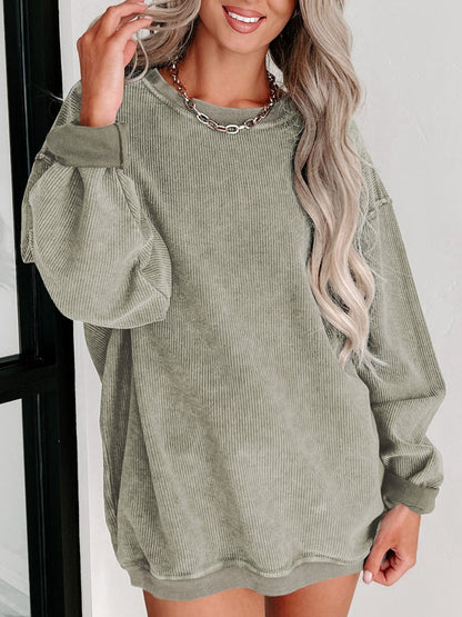 Cozy Round Neck Dropped Shoulder Sweatshirt GOTIQUE Collections