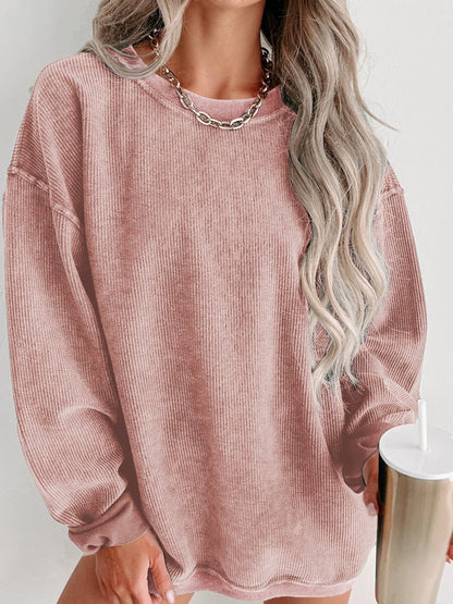 Cozy Round Neck Dropped Shoulder Sweatshirt GOTIQUE Collections