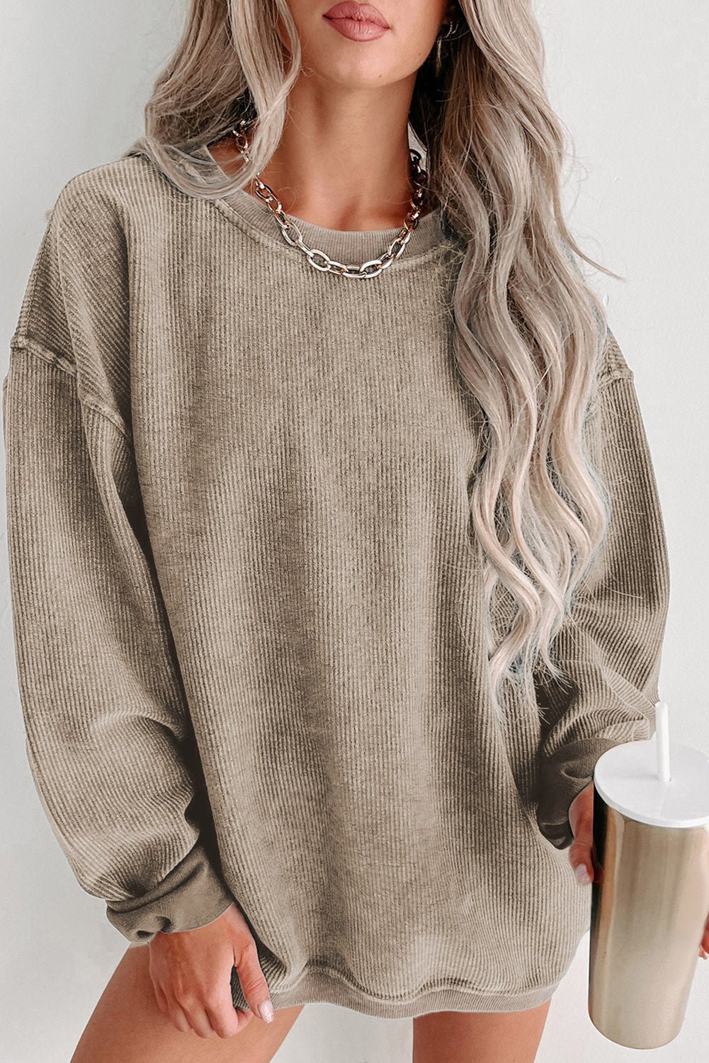 Cozy Round Neck Dropped Shoulder Sweatshirt GOTIQUE Collections