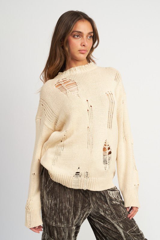 Distressed Oversized Knit Sweater GOTIQUE Collections