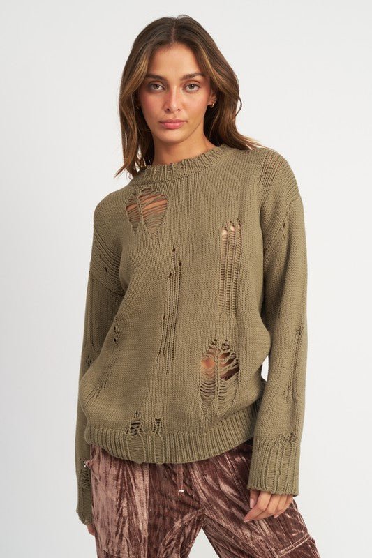 Distressed Oversized Knit Sweater GOTIQUE Collections