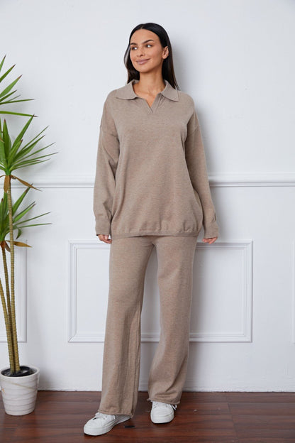 Dropped Shoulder Sweater and Long Pants Set GOTIQUE Collections