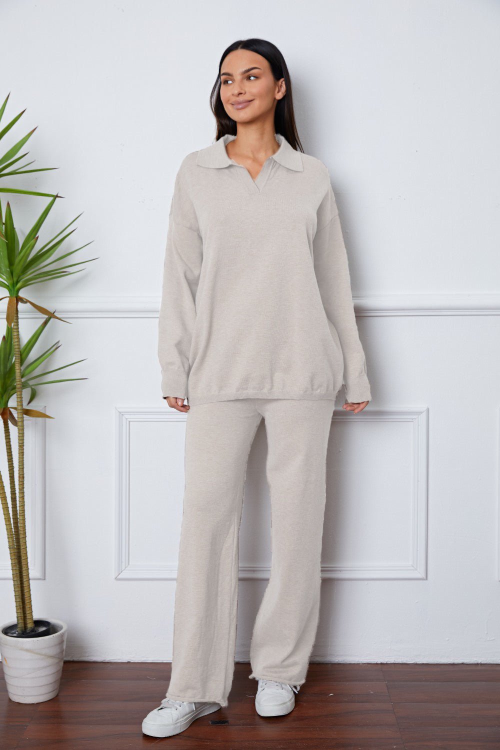 Dropped Shoulder Sweater and Long Pants Set GOTIQUE Collections