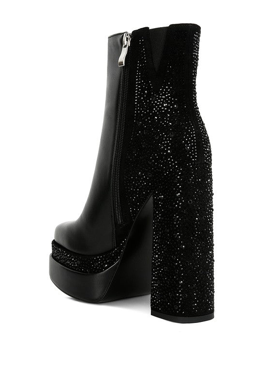 Dryday Diamante Zip Up Block Heel Ankle Boot GOTIQUE Collections