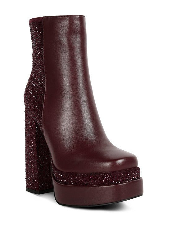 Dryday Diamante Zip Up Block Heel Ankle Boot GOTIQUE Collections