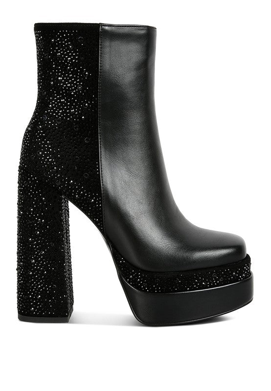 Dryday Diamante Zip Up Block Heel Ankle Boot GOTIQUE Collections