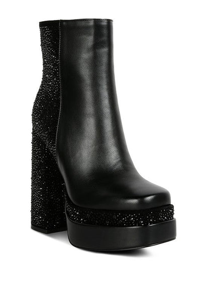 Dryday Diamante Zip Up Block Heel Ankle Boot GOTIQUE Collections