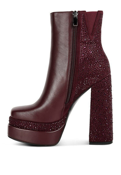 Dryday Diamante Zip Up Block Heel Ankle Boot GOTIQUE Collections